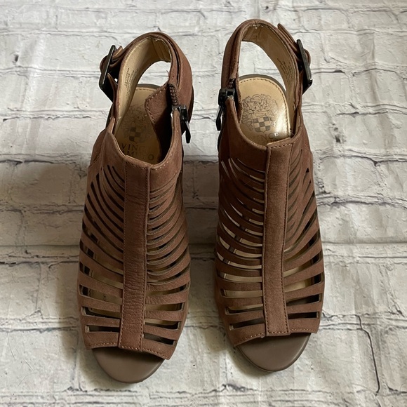 Vince Camuto Brown Leather Eliana Strappy Sandal Heels - Picture 4 of 7